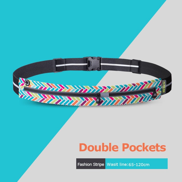 AONIJIE W960 Adjustable Slim Double Pockets Running Waist Belt Jogging Bag Fanny Pack Travel Workout Fitness 6.8in Phone Holder